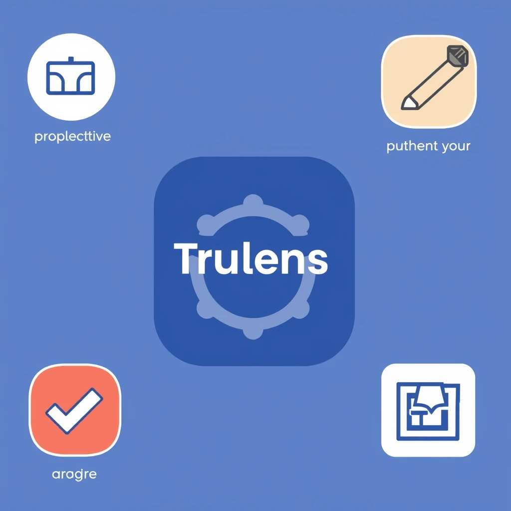 Create a logo for a mobile app called Trulens that helps validate and authenticate media.