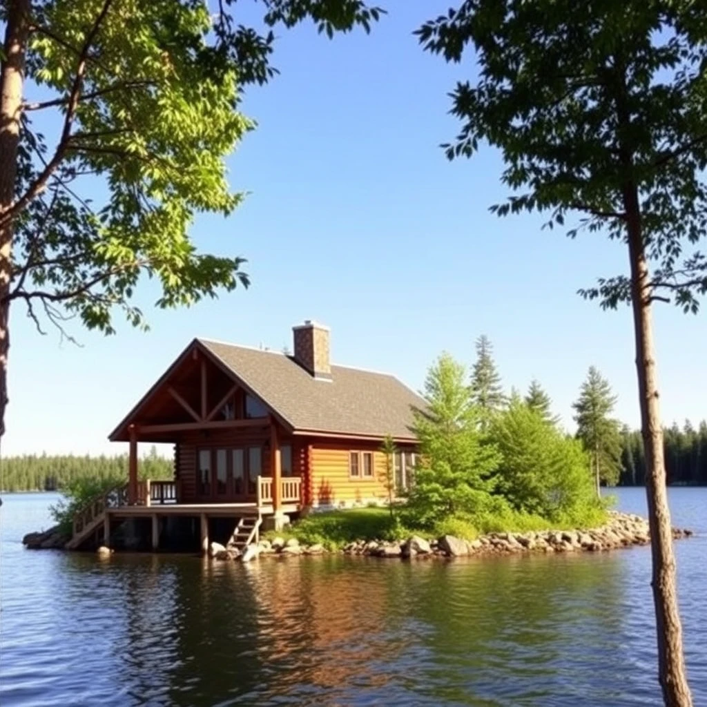 Large log cottage on a private island on Georgian Bay - Image