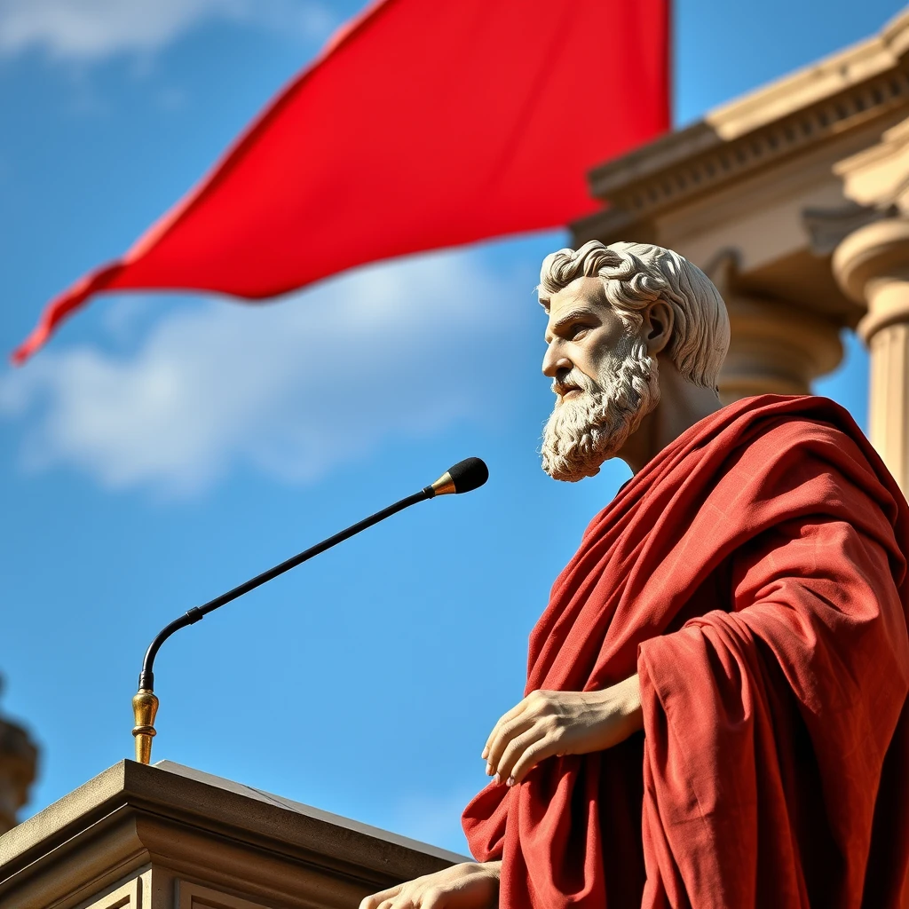 "Photorealistic Marcus Tullius Cicero gives a speech on the Rostra." - Image