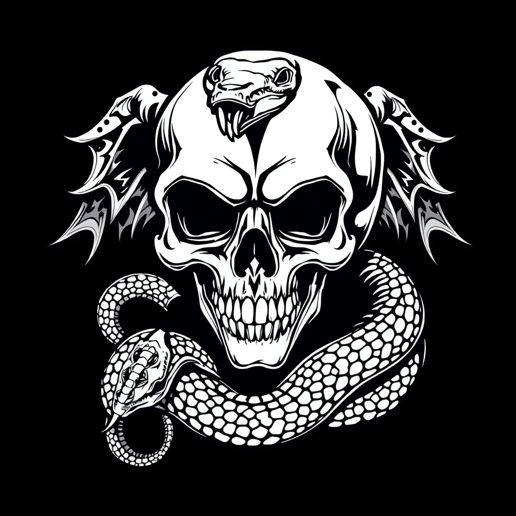 Skull & snake, vector, heavy metal t-shirt design art - Image