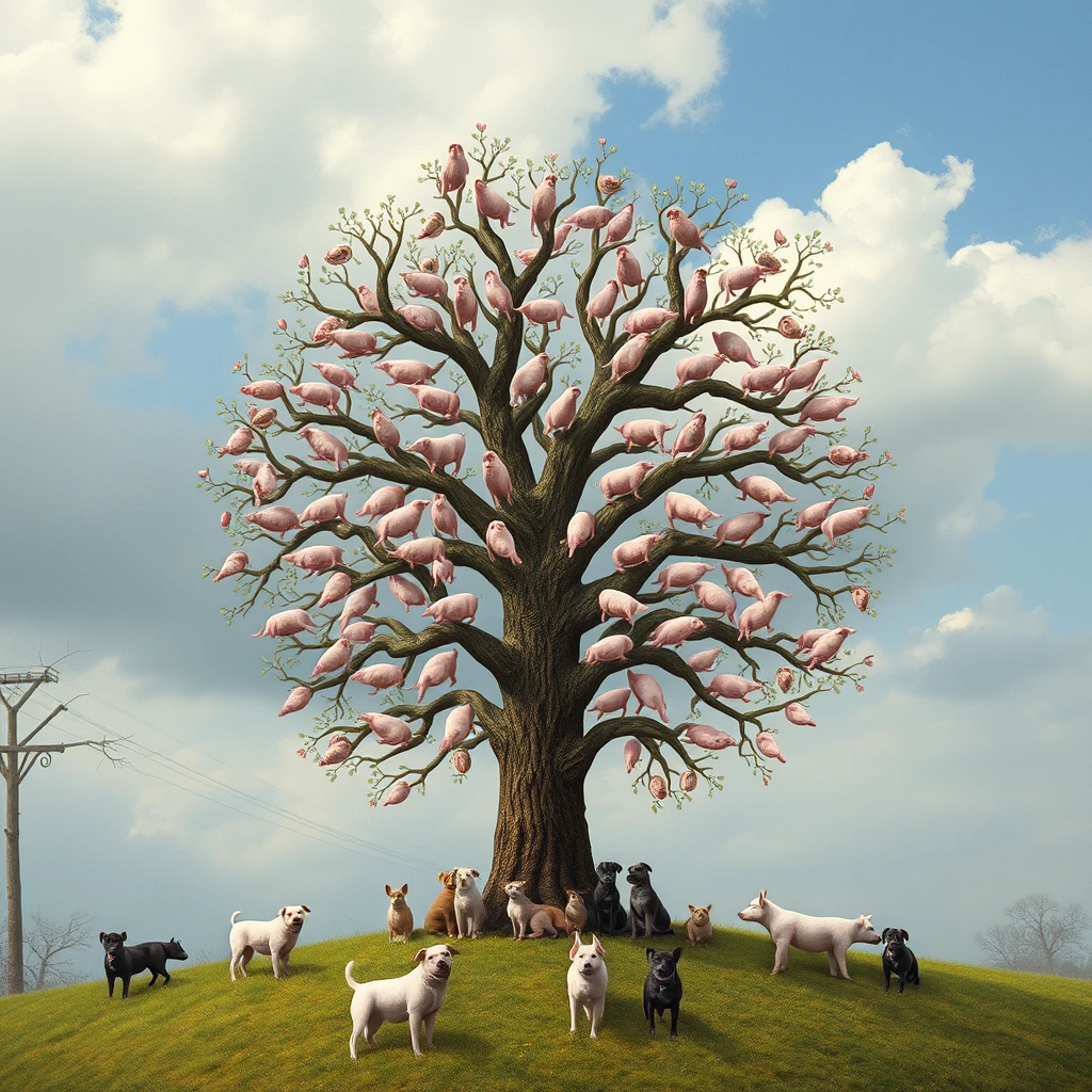 100 pigs and 100 dogs circe a tree