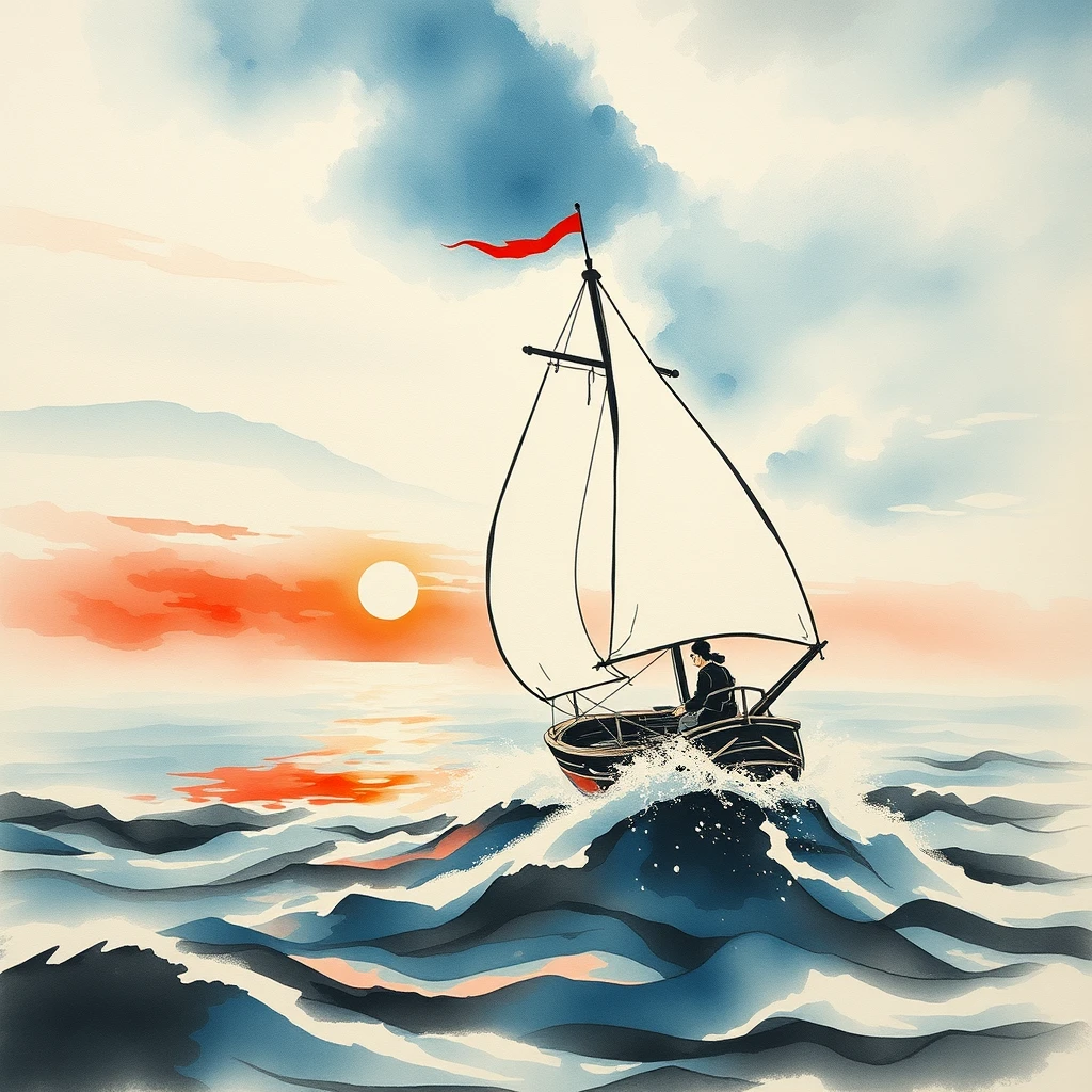 sail with the wind, Chinese ink painting - Image