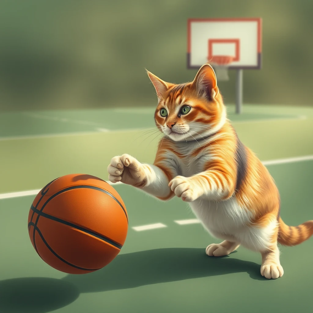 A cat playing basketball