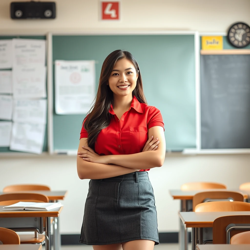 female teacher in the classroom wearing mini-skirt - Image