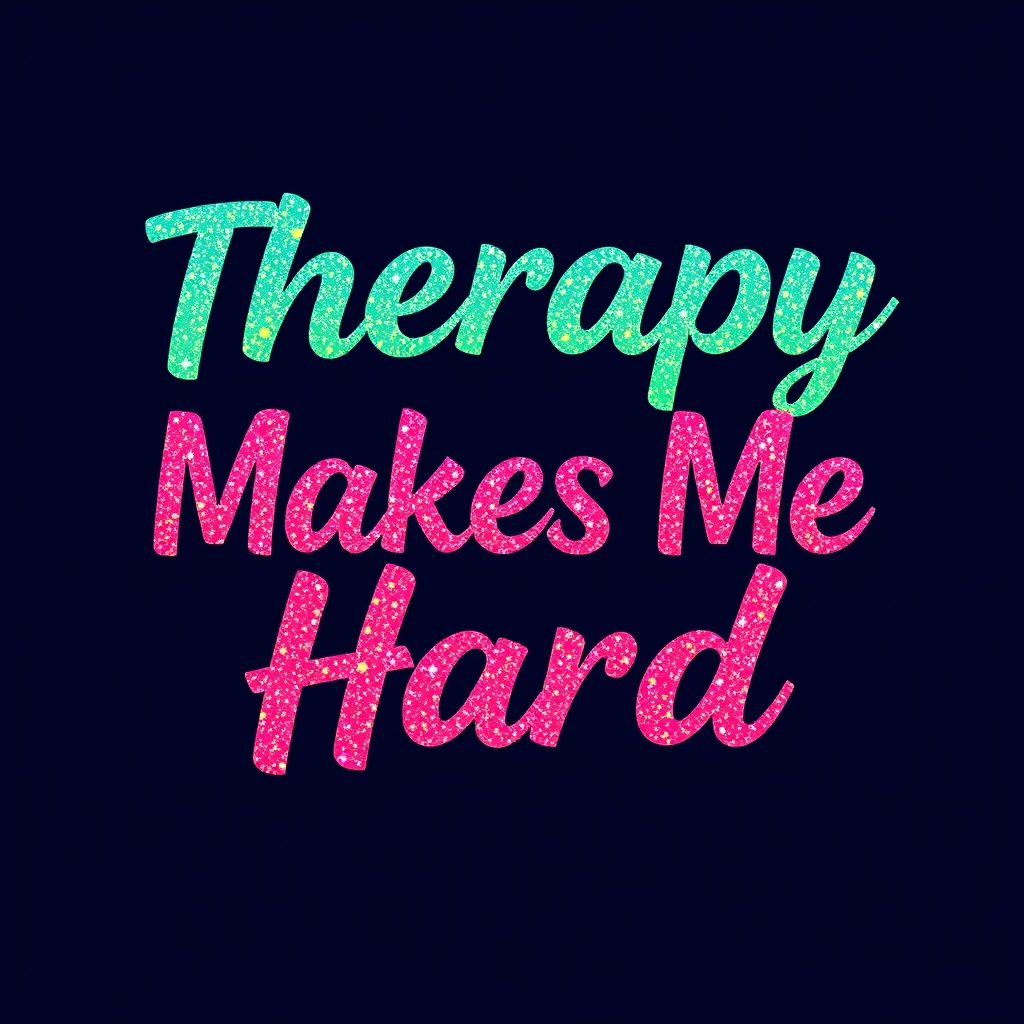 T-shirt design of fantastic vibrant glittery but ethereal text that says "Therapy Makes Me Hard" - Image