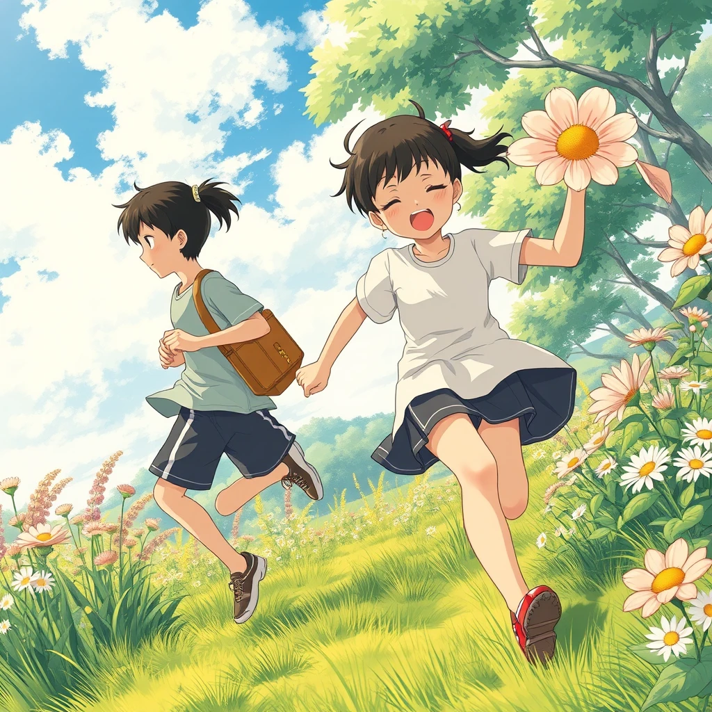 Youth, flowers, running, anime, realism, Japan