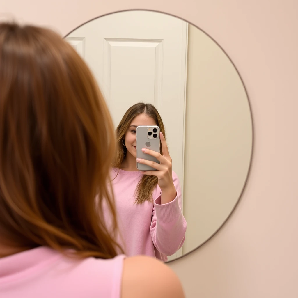 girl taking a selfie in mirror - Image