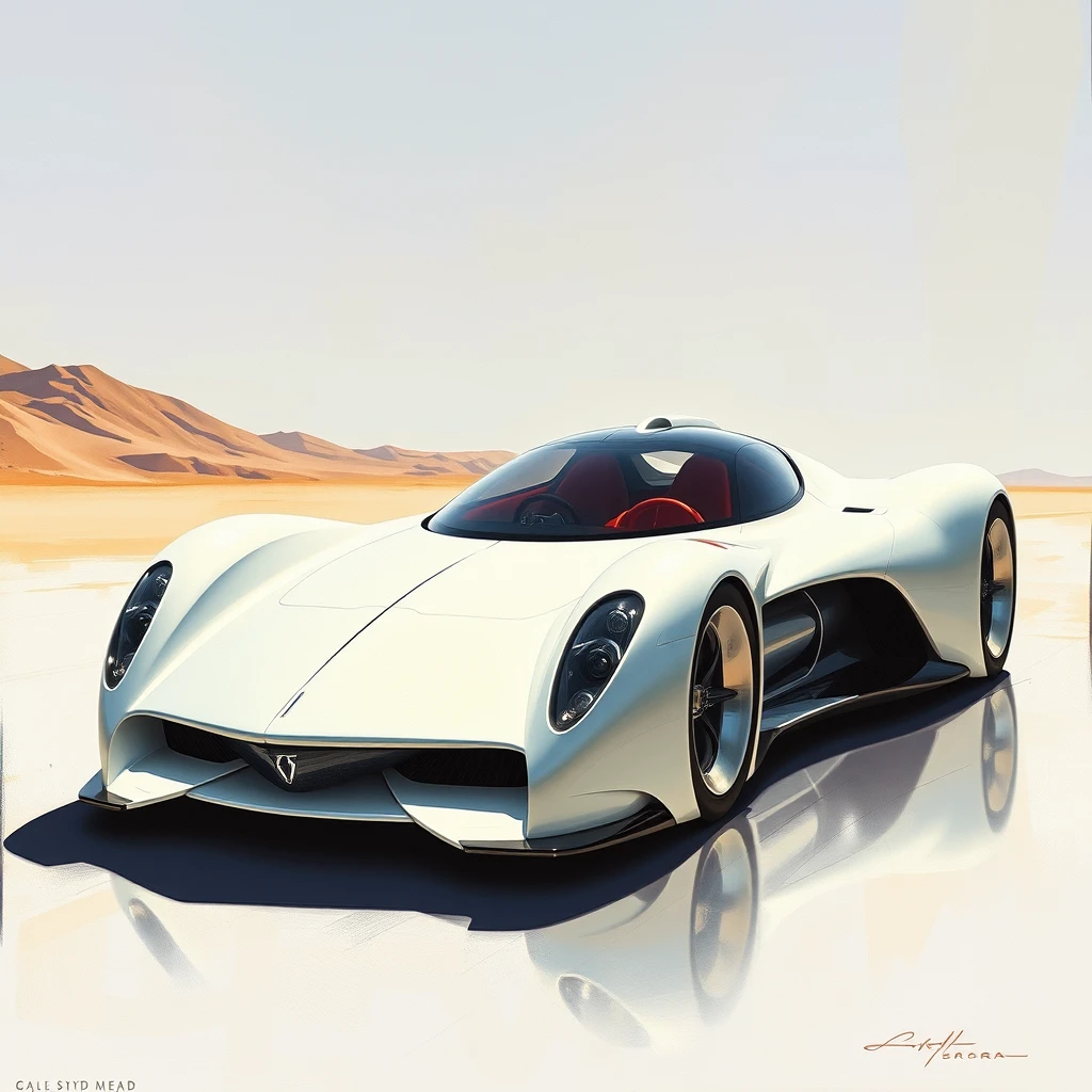 a futuristic sports car concept, a painting by Syd Mead, 4k, detailed. - Image