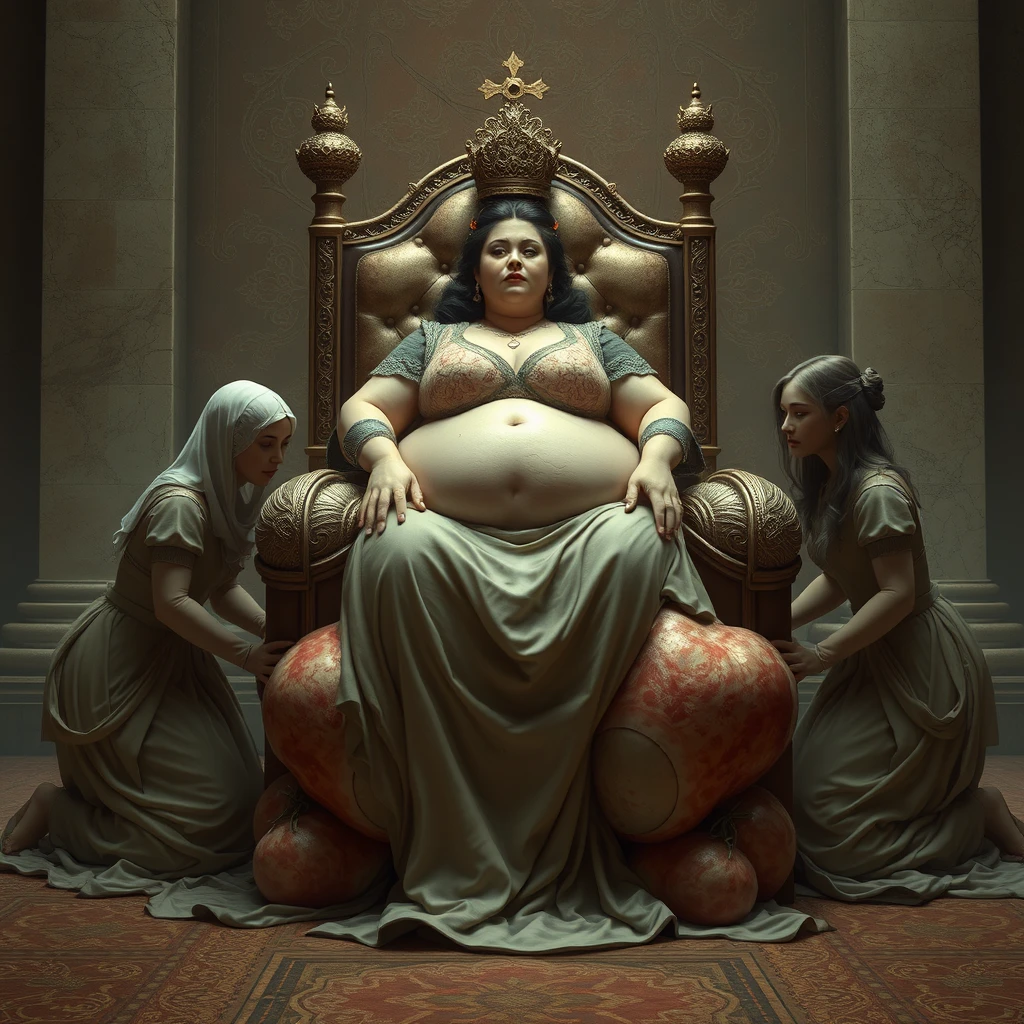 A group of palace maids knelt together to form a throne of flesh, and the plump empress rested on top.