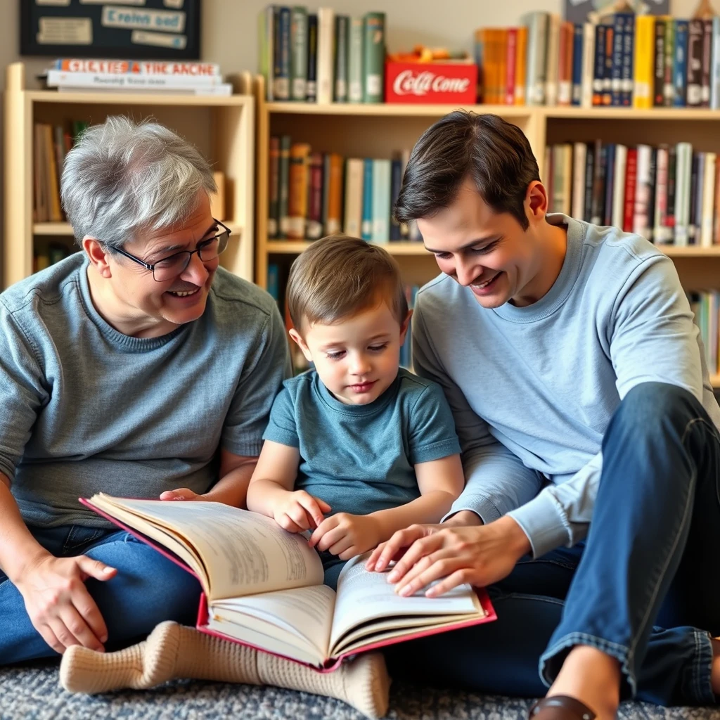 Parents reading with their children. - Image