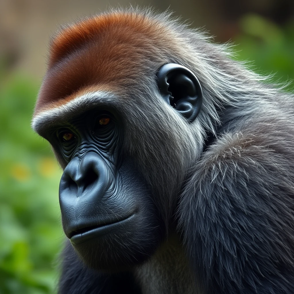 gorilla, close up, shaved side like human haircut - Image