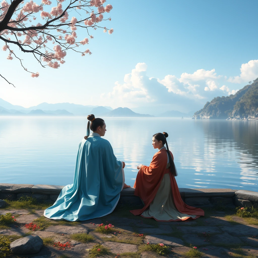 "Zhang Xianzong and Guo Deyou are resting by the water, the scene is beautiful." - Image