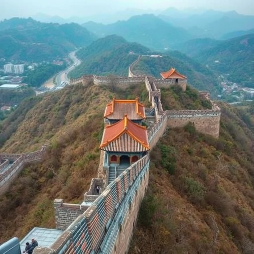 Chinese ancient architecture, wall material, Aerial view, overlook