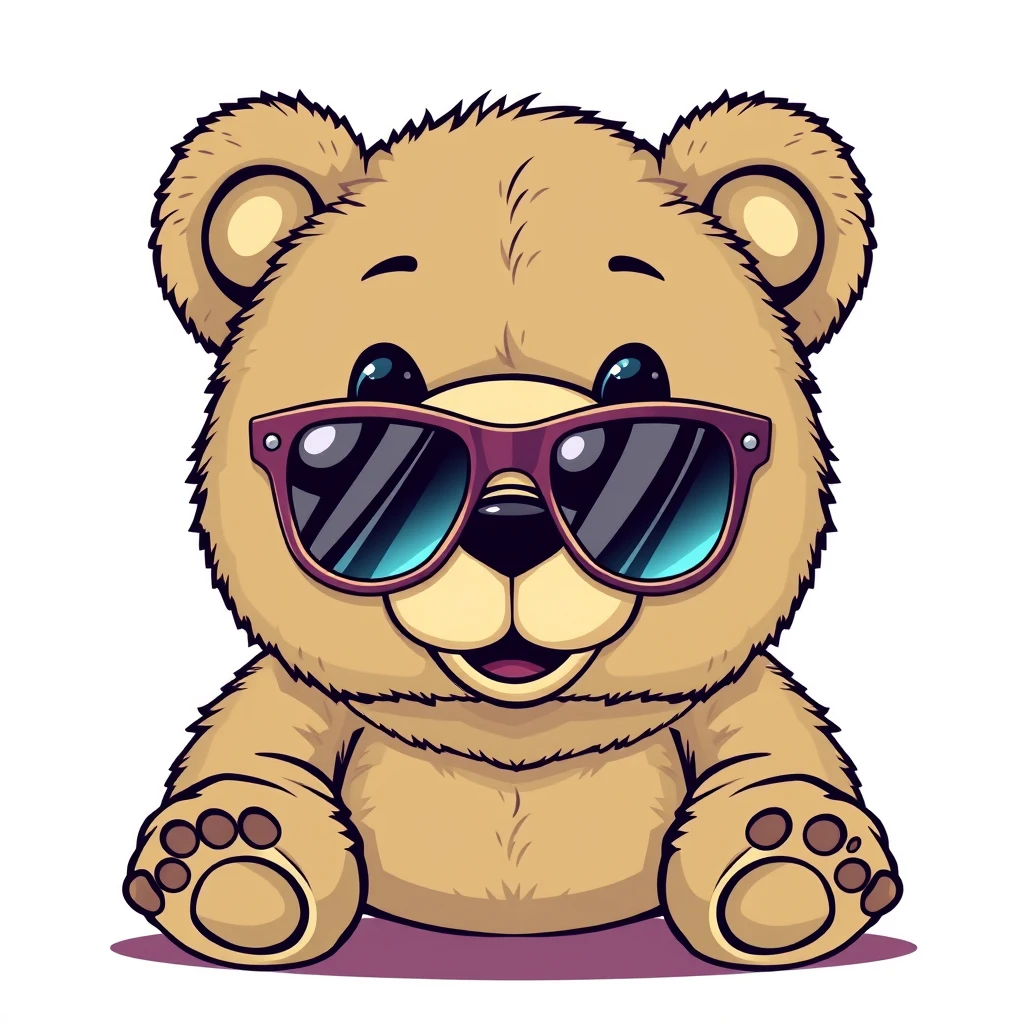 teddy bear wearing sunglass, flat 2d, vector, white background, professional tshirt design vector - Image