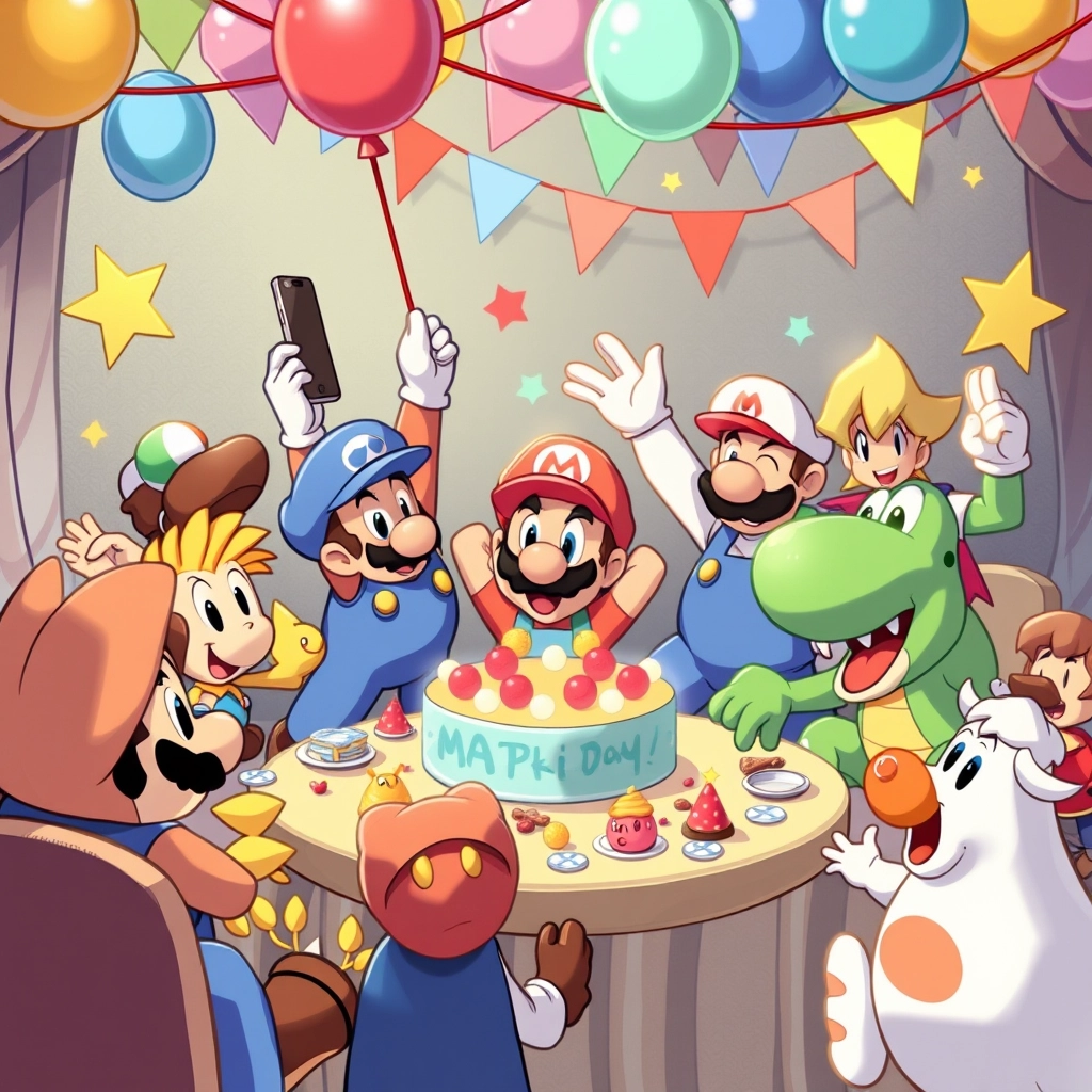 "All Nintendo characters throw a party"