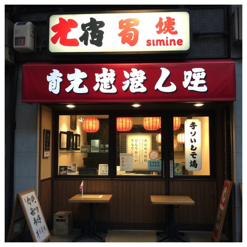 A restaurant with Chinese characters and Japanese language.