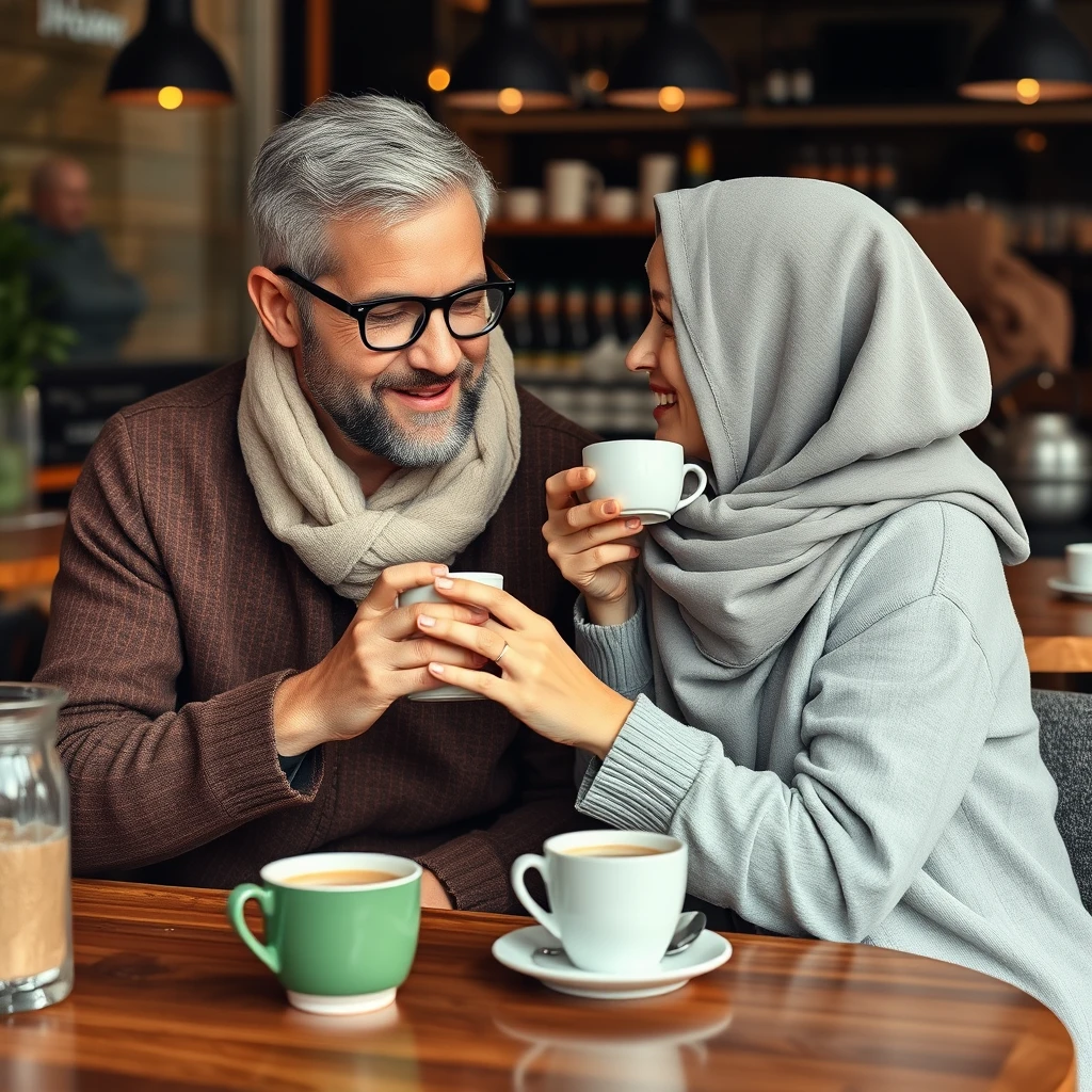 man and woman having coffee - Image