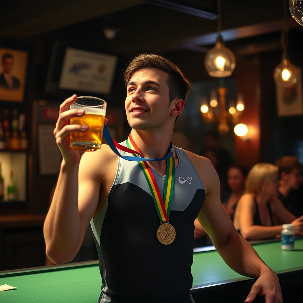 Olympic gold medal gymnast drunk in a bar - Image