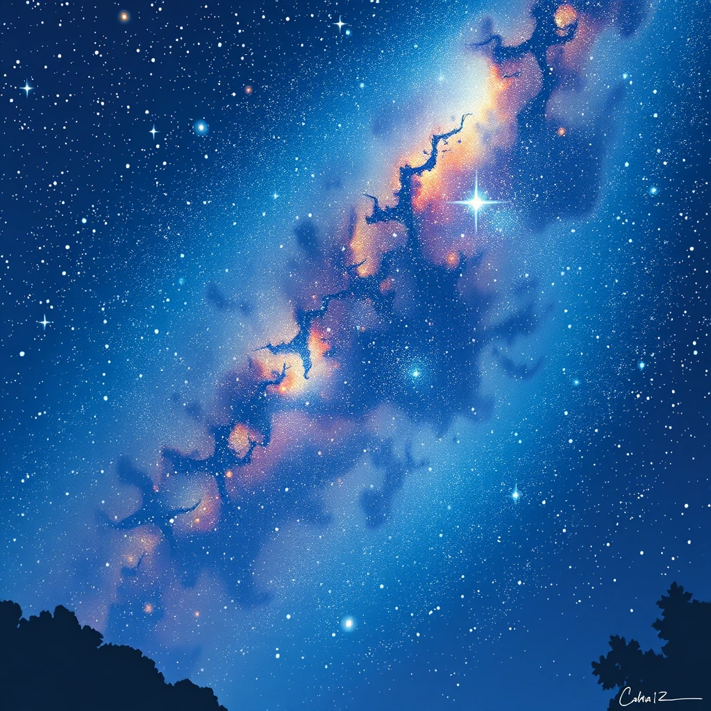 Looking up at the stars, anime style, Hayao Miyazaki style - Image