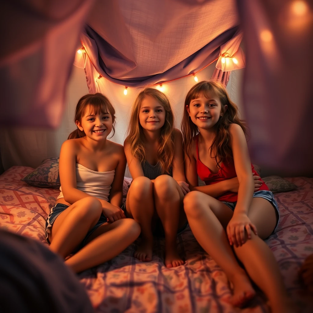 A summer camper shows her bunkmates all her most intimate parts after bedtime.