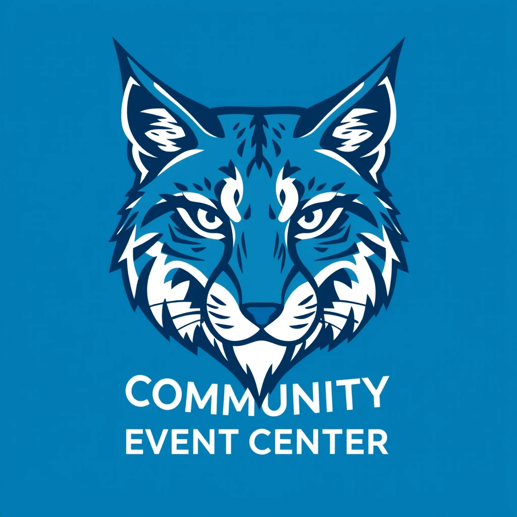 logo of a lynx, blue theme, monochrome, community event center