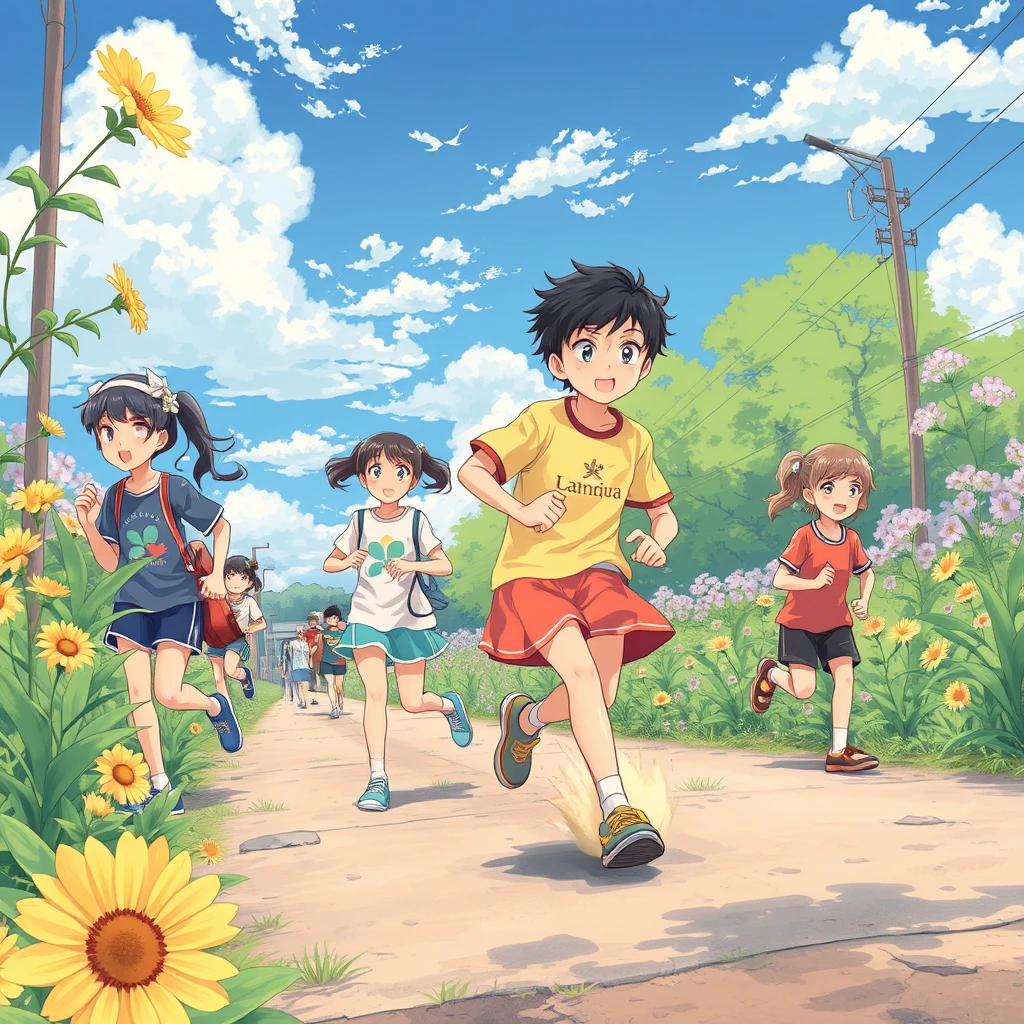 Youth, flowers, running, anime, realism, Japan - Image