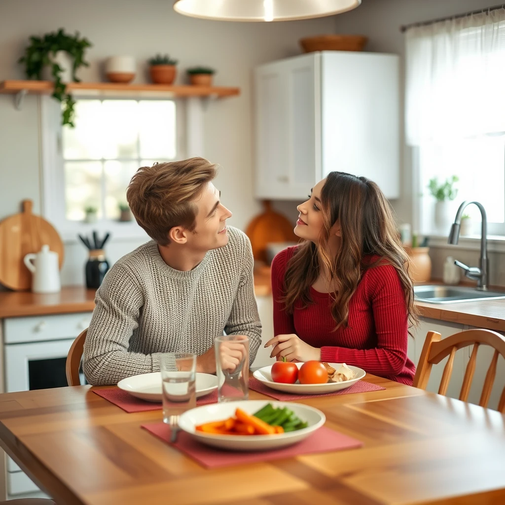 A young couple having a romantic intercourse on the kitchen table.