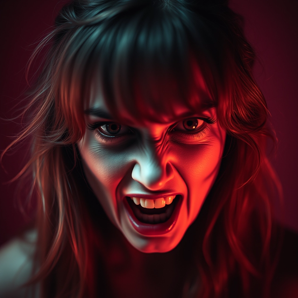 Psychedelic crazy blurred image of angry woman portrait - Image