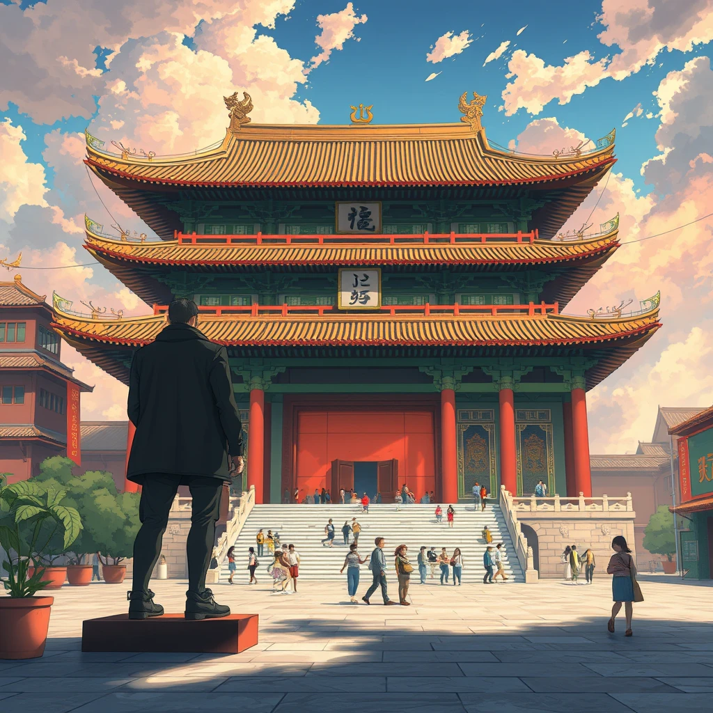 Anime artwork, Giant Square in front of Taoist temple