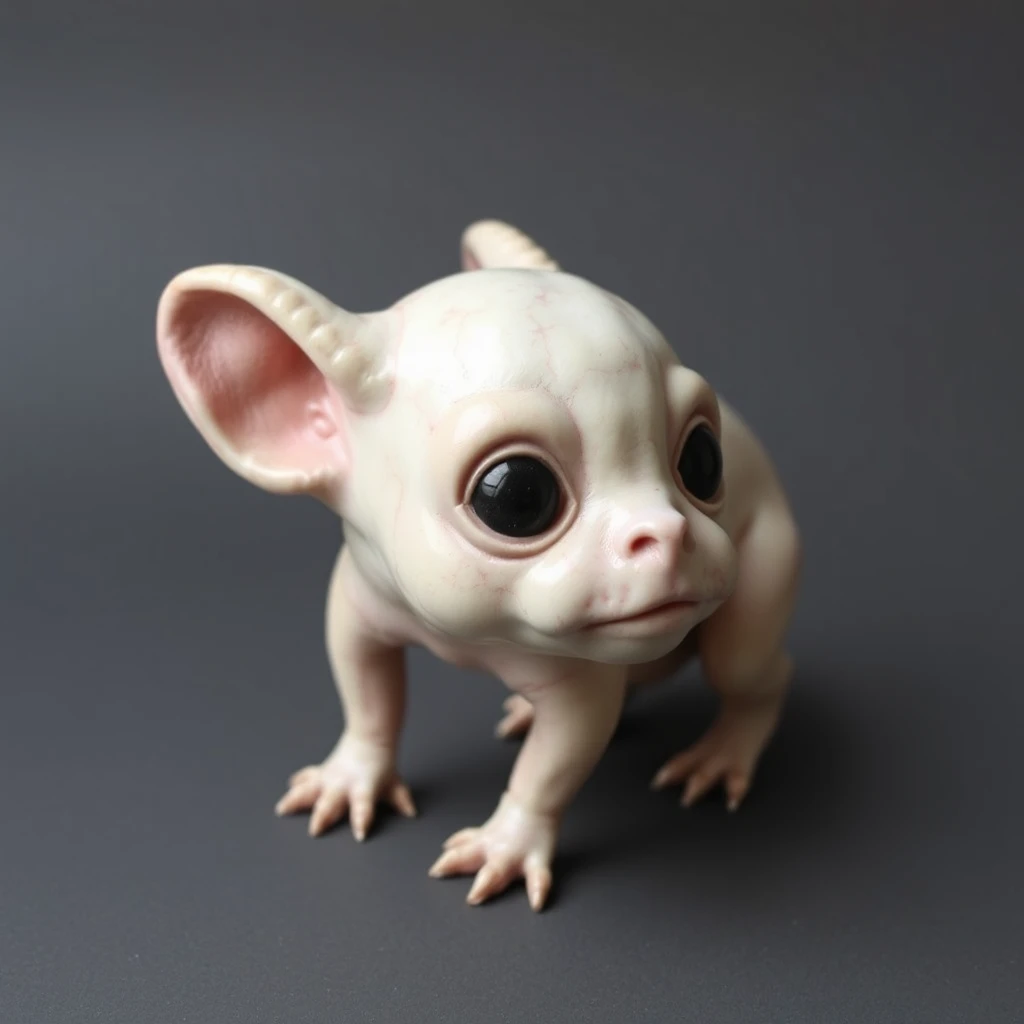 Sculpture of a baby creature in the style of Patricia Piccinini.