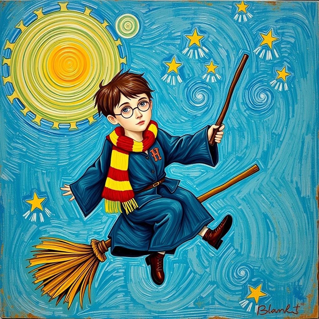 "van Gogh: Harry Potter on a broom"