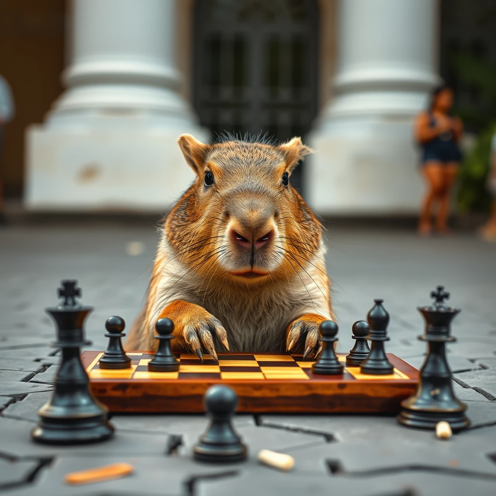 capybara playing chess in Rio de Janeiro