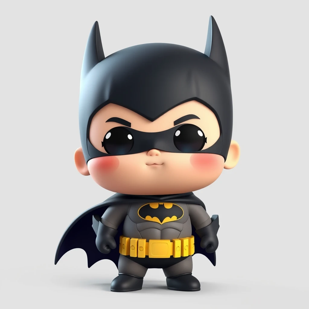 A 3D cute chubby Chibi Batman character design.