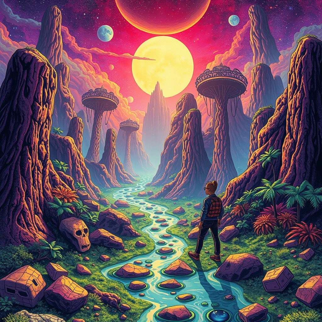 Getting lost in psychedelic wonderlands with cyperpunk style. - Image