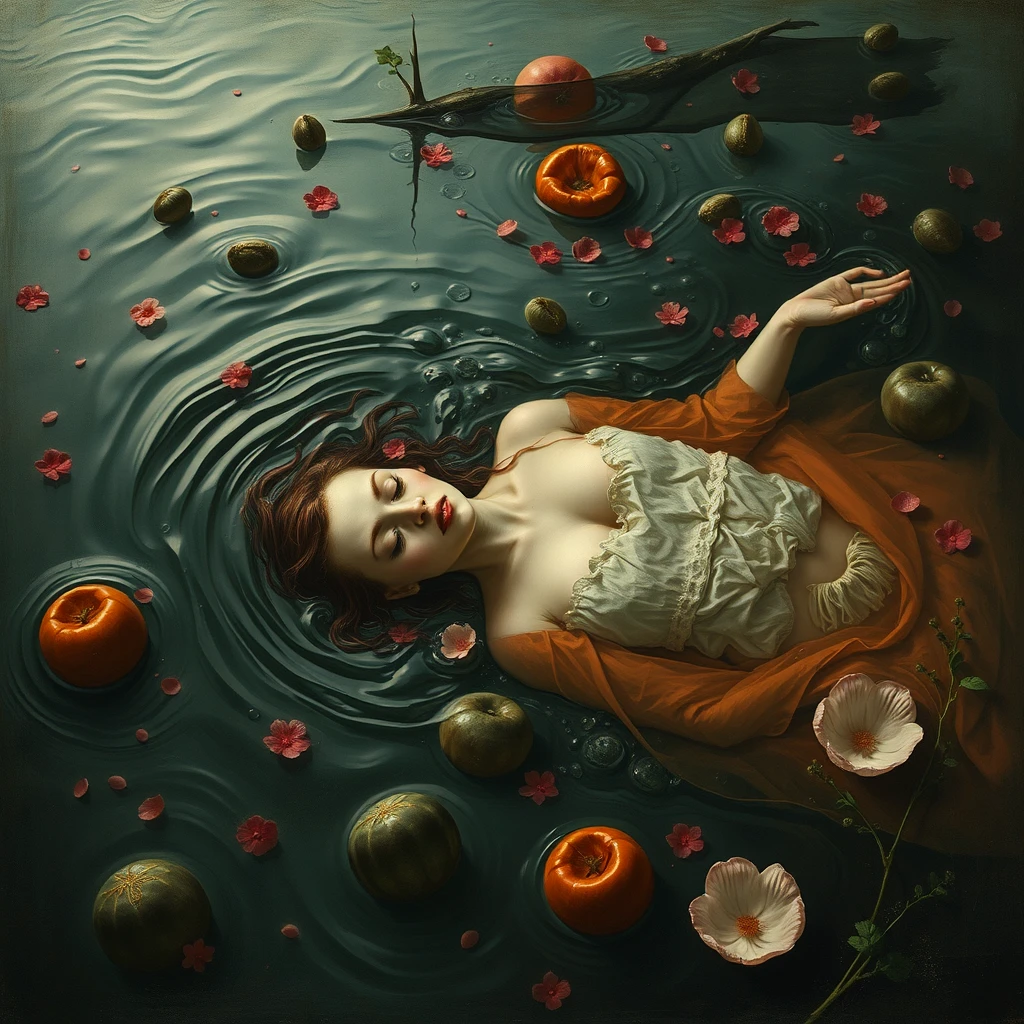 Ophelia drowning in the river of borsch - Image