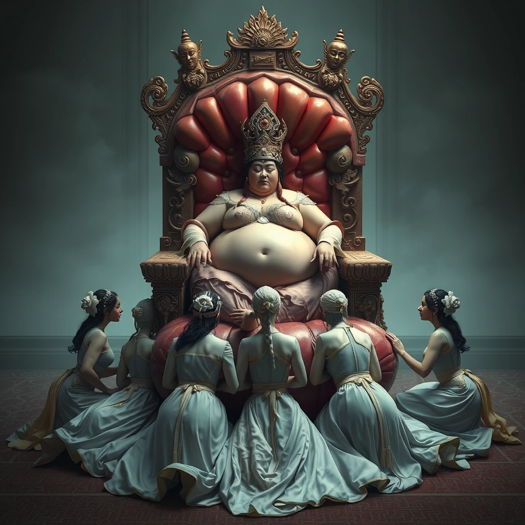 A group of palace maids knelt down to form a flesh throne, and the plump empress rested on top of it.