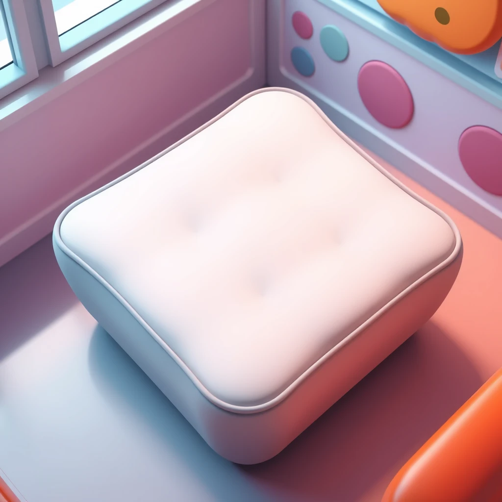 Digital image of a playful and soft padded table, small table, square table, vibrant colors, the overall atmosphere should be fun, light-hearted, and engaging, suitable for a digital game environment, top 45 degree view.