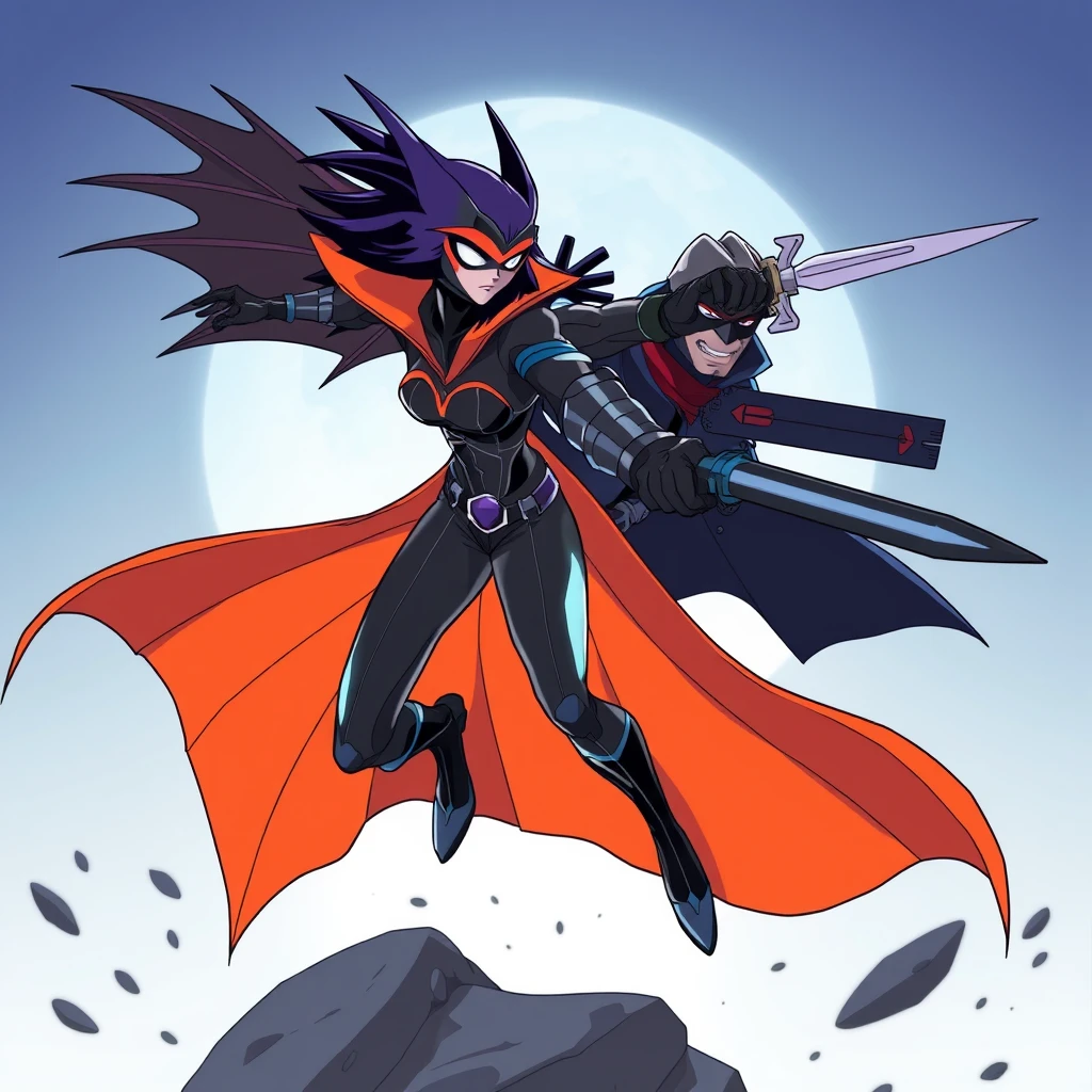 Raven from Teen Titans, anime style, fighting Deathstroke. - Image