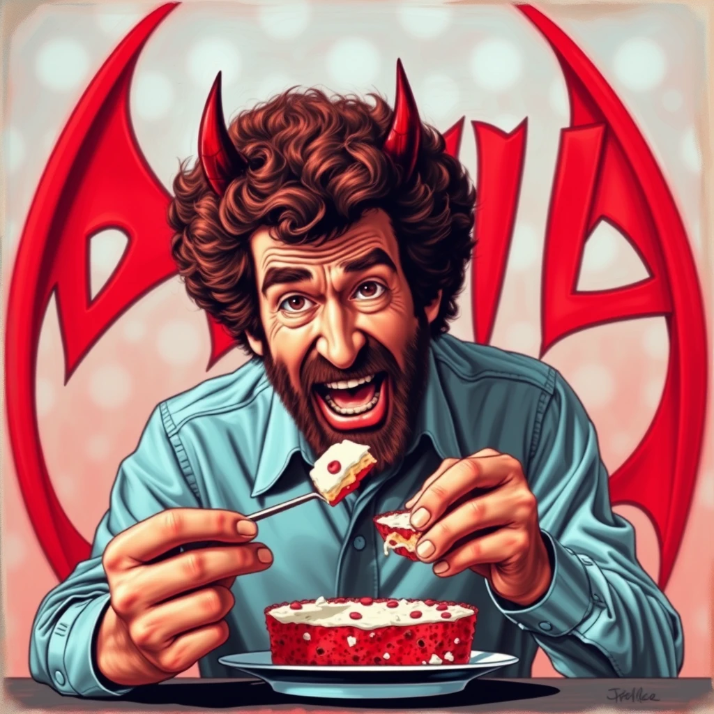 bob ross eating the word "devil"