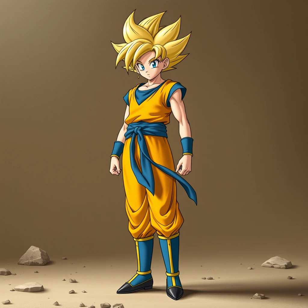 Full body image of Golden Bulma on Namek. - Image