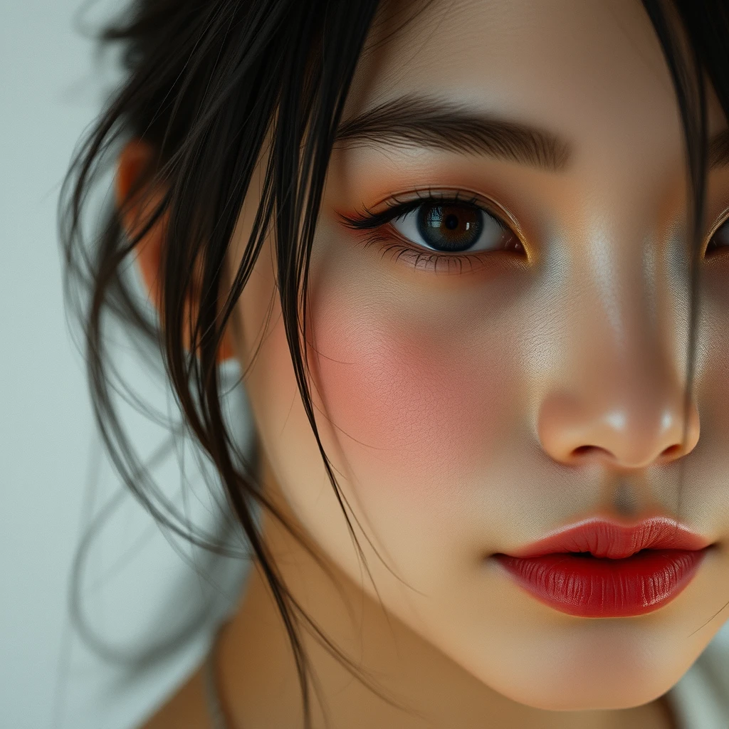 woman asian anime real life skin pores visible close up portrait