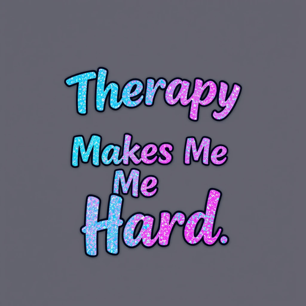 T-shirt design of fantastic vibrant glittery with an iridescent effect but ethereal text that says "Therapy Makes Me Hard". - Image