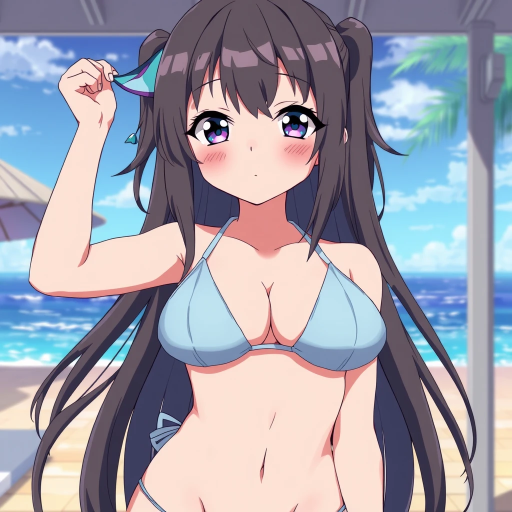 Anime girl with big breasts wearing a bikini