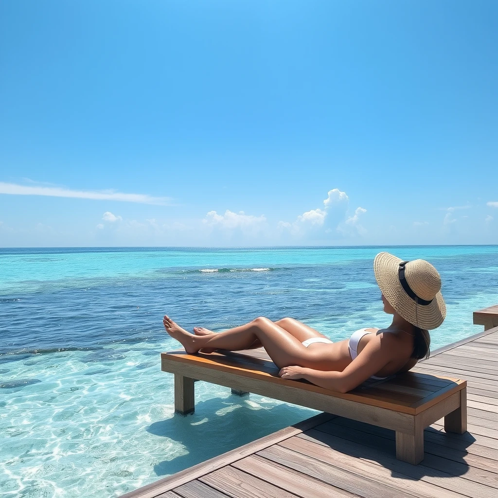 "Relaxing in the sun by the seaside in the Maldives."