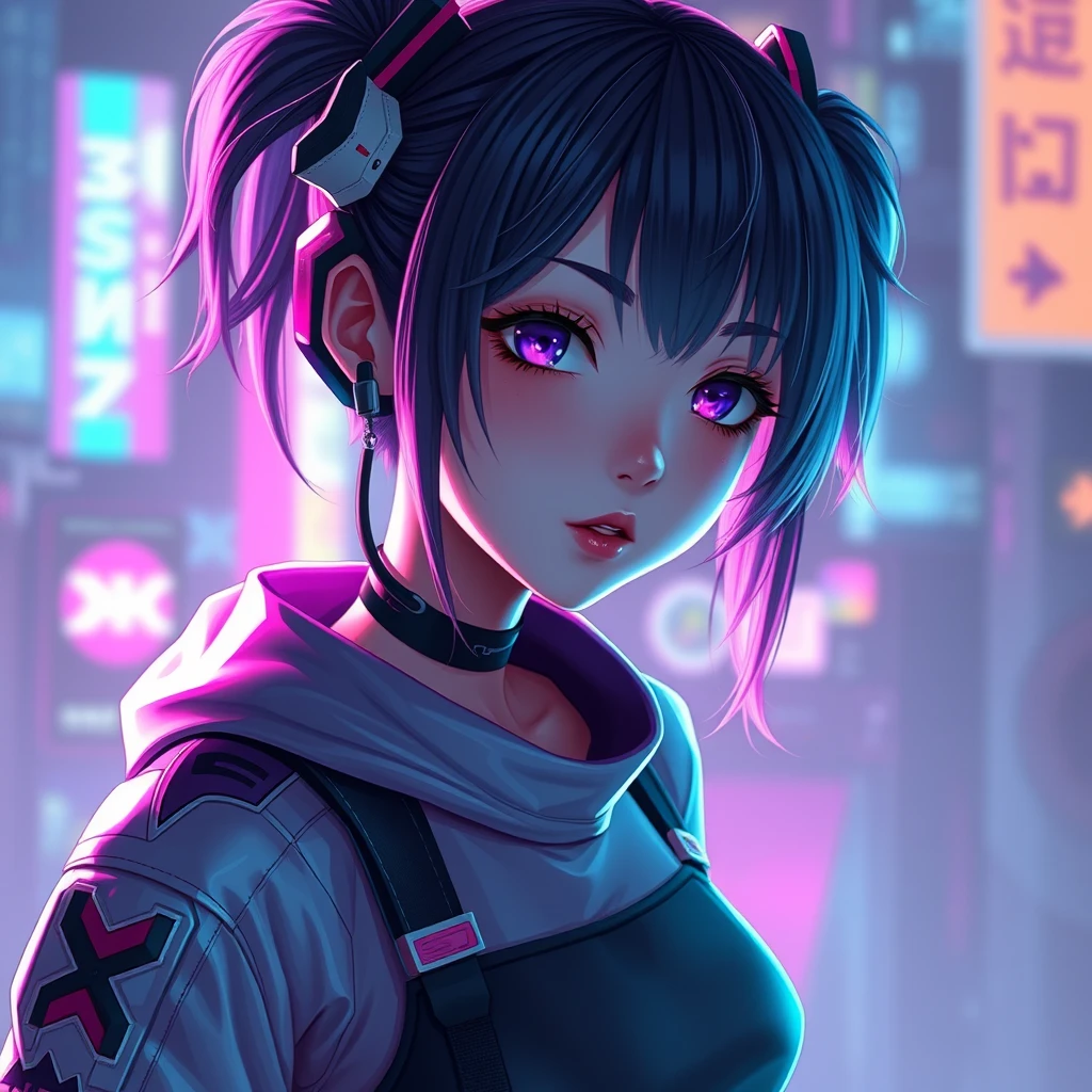  anime girl , 3d, cyberpunk - Image