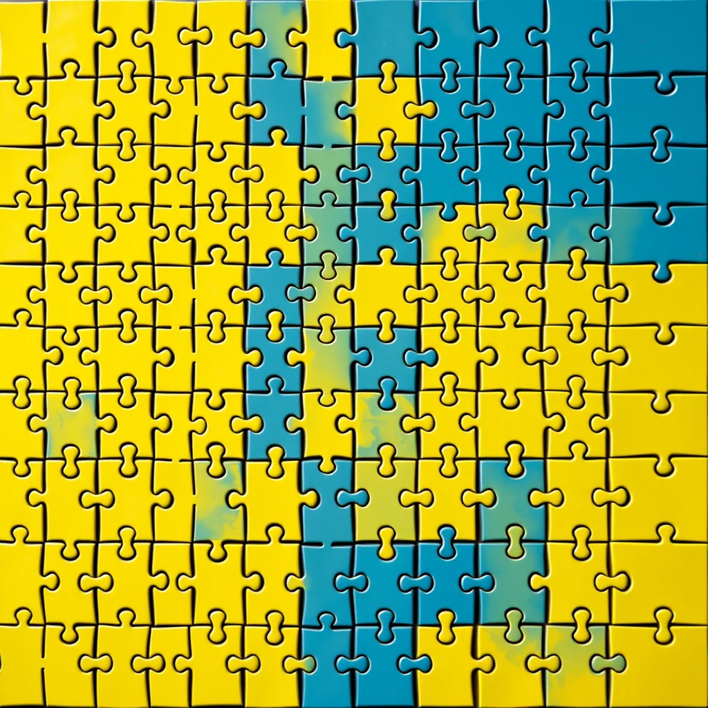 Ukraine flag made from pieces of puzzle