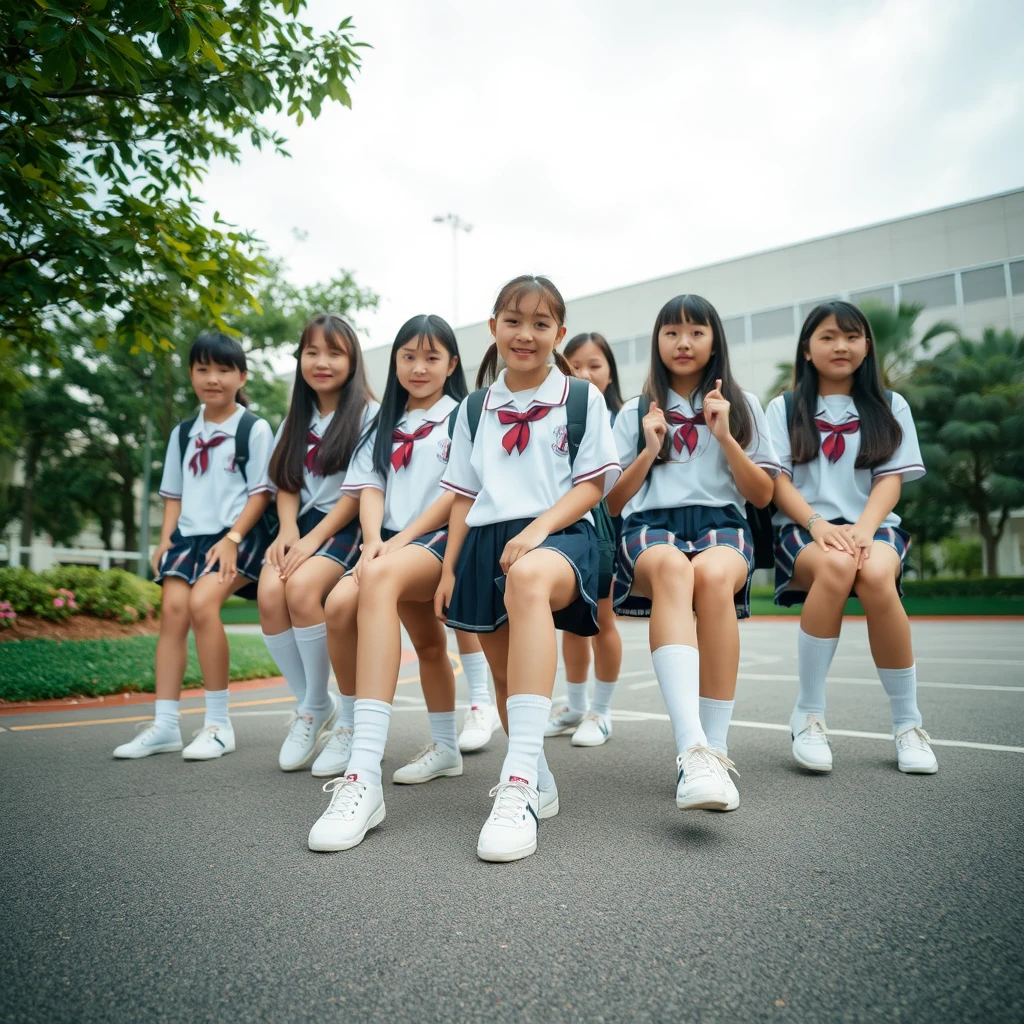 Junior high school students in white socks