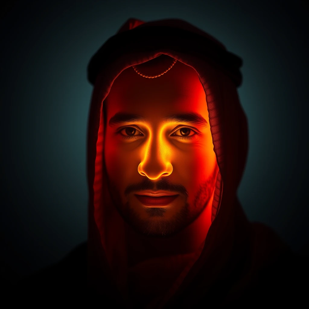 Sure, here's a prompt for generating an image of an Arab person with a glowing face:

"Create an image of an Arab person with a face glowing brightly, to the point where their facial features are obscured by the light. The background should be subtle and harmonious with the glowing effect, highlighting the aura of radiance."