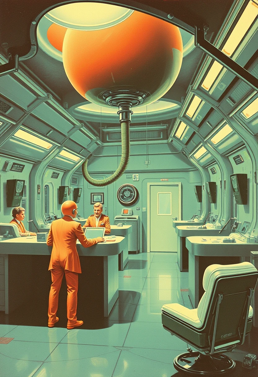 Retro vintage sci-fi art, cloning facility