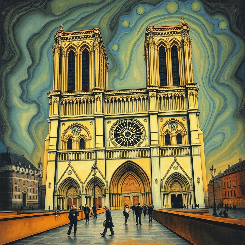 'in the style of Salvador Dali's "Melting Time": Notre Dame'